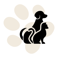 Paw print with cat and dog silhouettes.